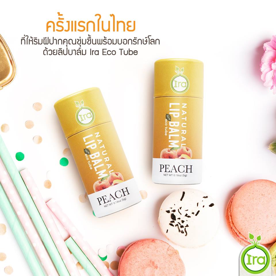 Ira, Eco Tube Natural Lip Balm Peach, ลิปบาล์มกลิ่นพีช,ไอรา, ลิปบาล์มไอรา, ลิปIra,ลิปบาล์ม,Ira Eco Tube Natural Lip Balm #Peach 7g